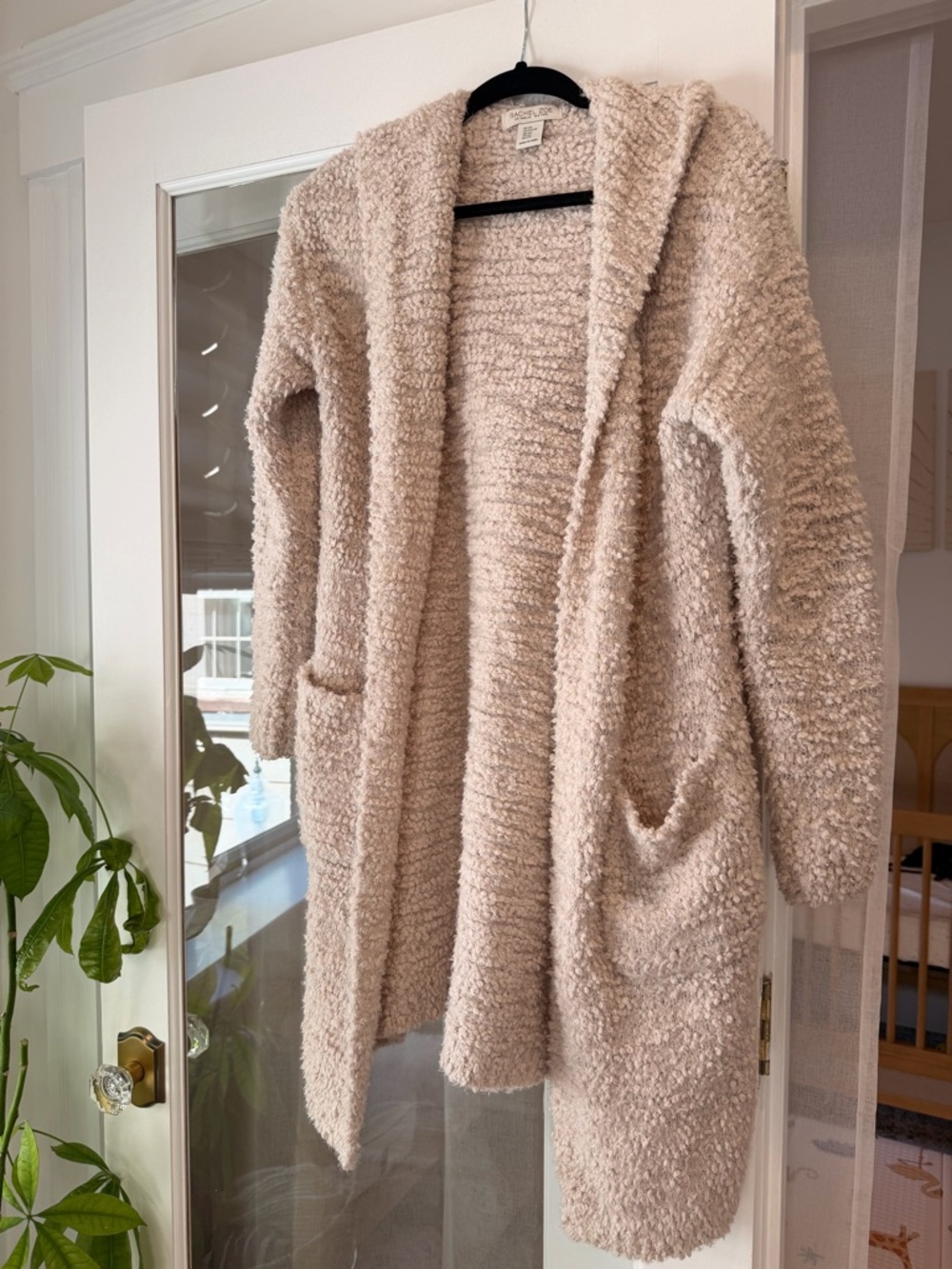 Rachel Zoe Plush Hooded Bouclé Cardigan - Light Beige